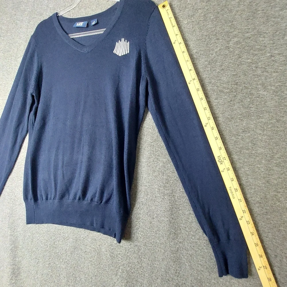CUTTER & BUCK MENS NAVY BLUE LAKEMONT VNECK MERINO WOOL BLEND PREPPY SWEATER L